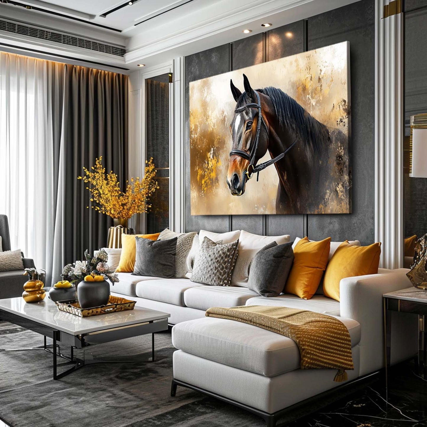 Landscape Horse Wall Art – angled canvas view on white background