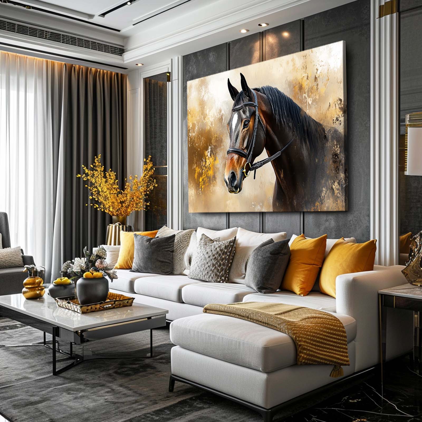 Landscape Horse Wall Art – angled canvas view on white background
