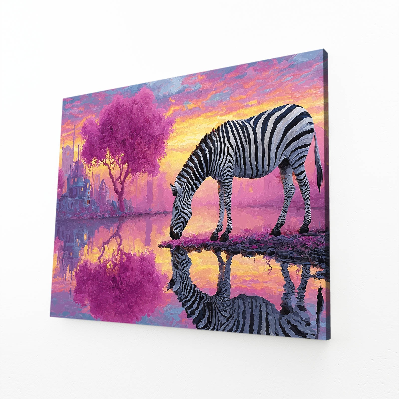 Landscape Zebra Art – angled canvas view on white background