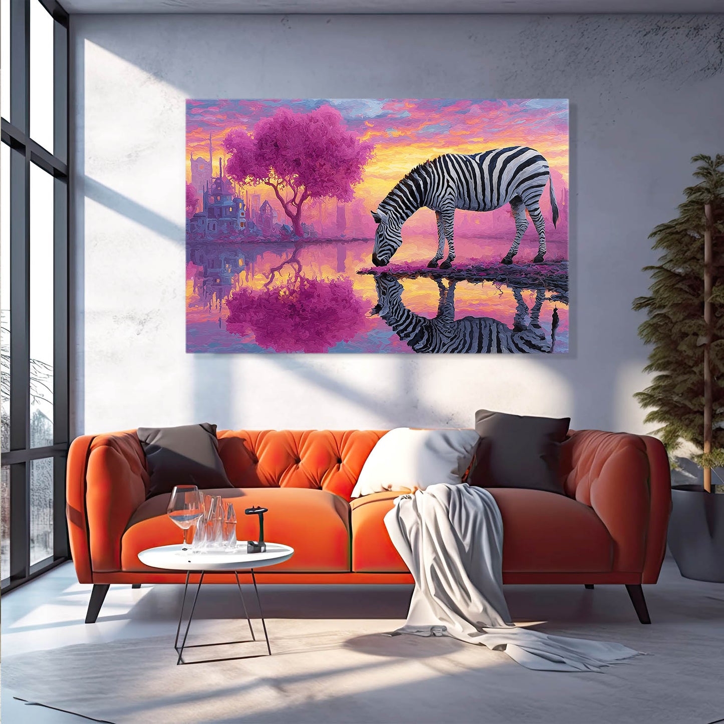 Landscape Zebra Art – styled in a furnished interior