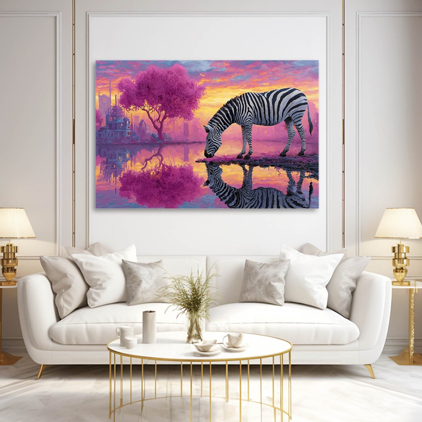 Landscape Zebra Art – styled in a furnished interior