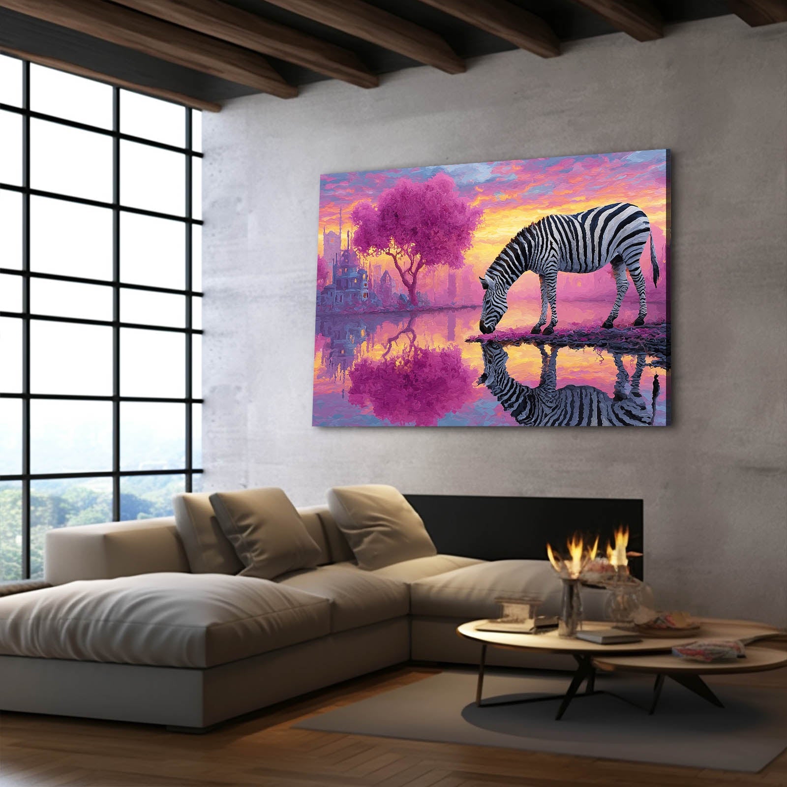 Landscape Zebra Art – styled in a furnished interior