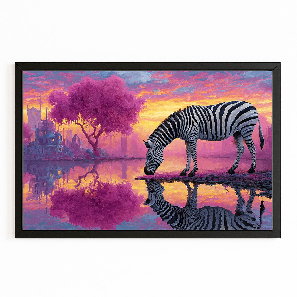 Landscape Zebra Art – with Premium Black frame on white background