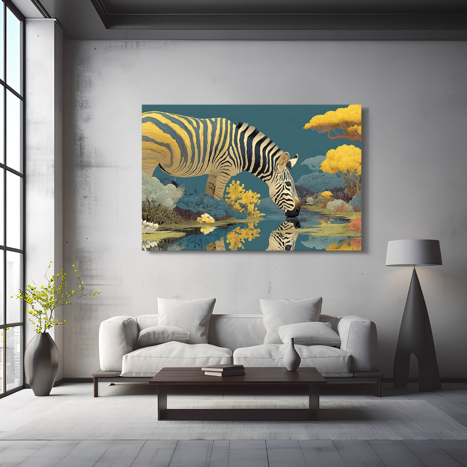 Landscape Zebra Canvas – styled in a furnished interior