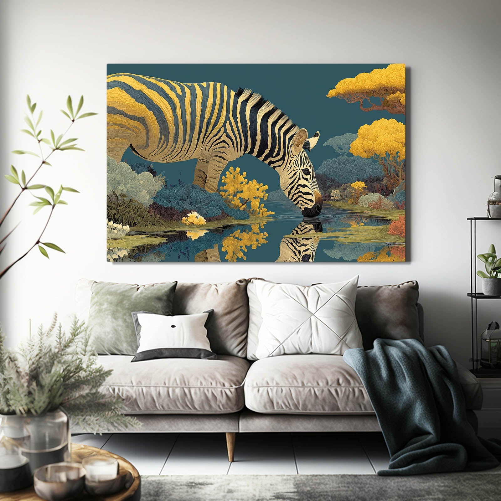 Landscape Zebra Canvas – styled in a furnished interior