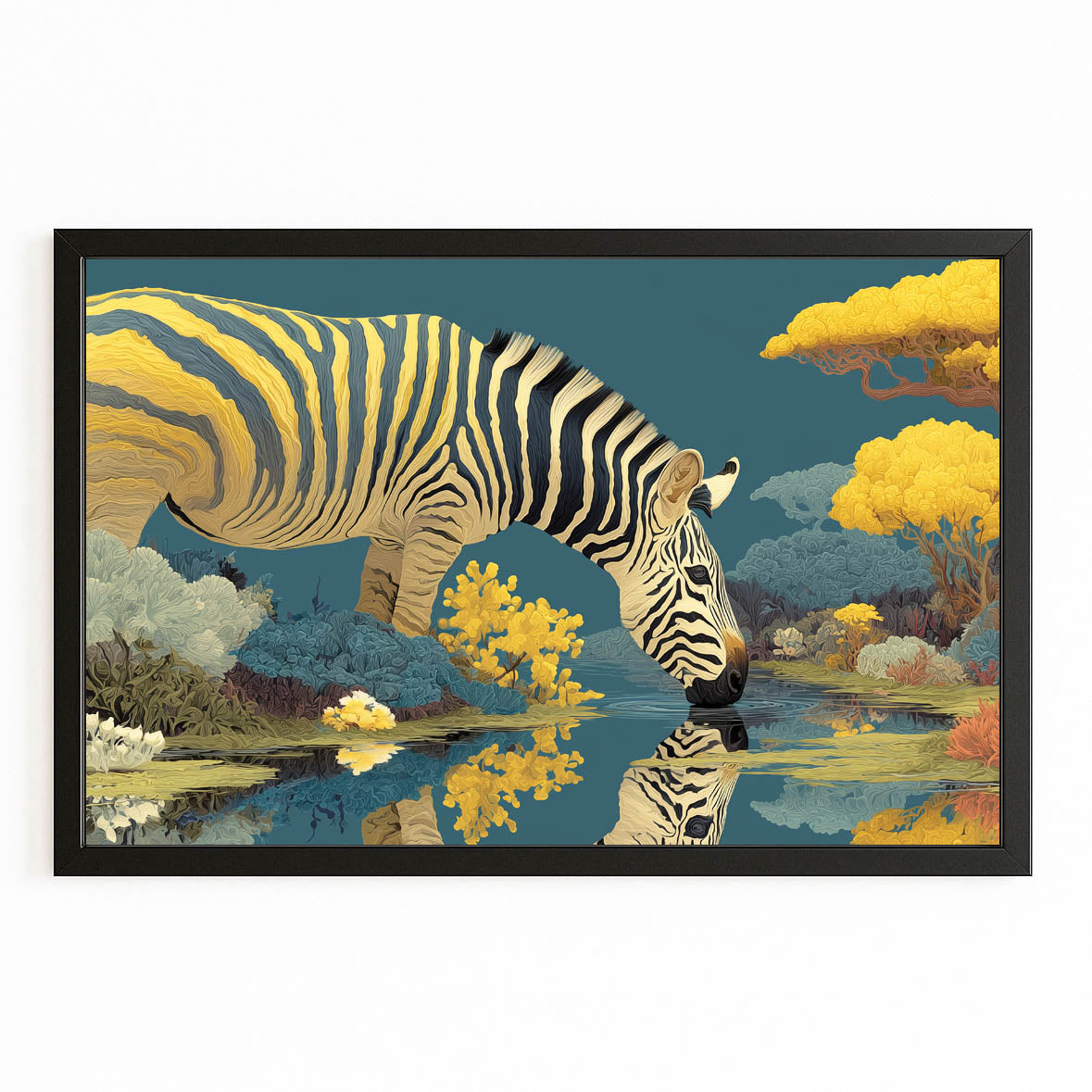 Landscape Zebra Canvas – with Premium Black frame on white background