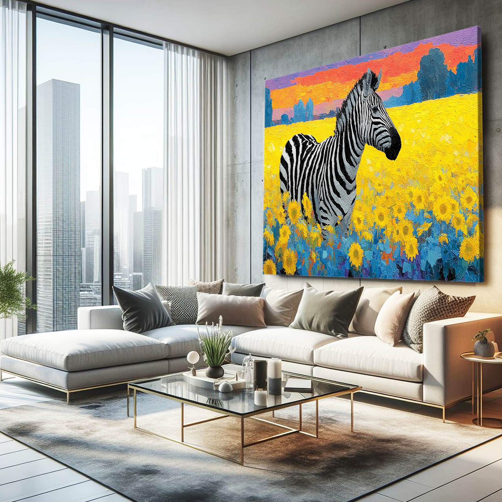 Landscape Zebra Wall Art – styled in a furnished interior