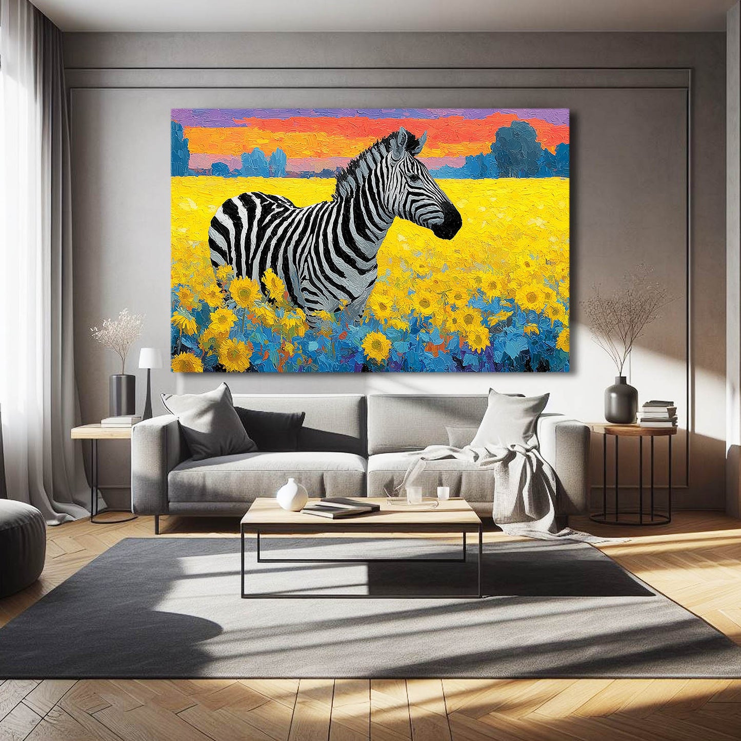 Landscape Zebra Wall Art – styled in a furnished interior