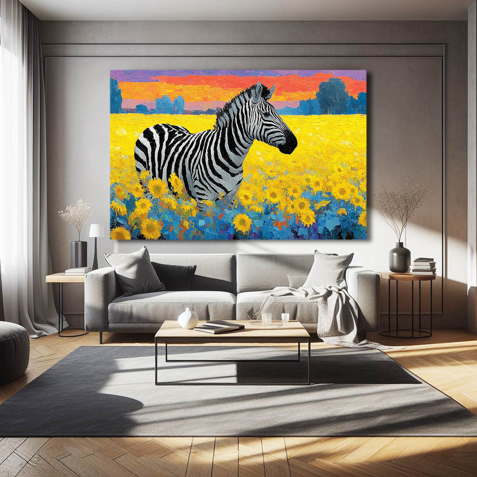 Landscape Zebra Wall Art – styled in a furnished interior