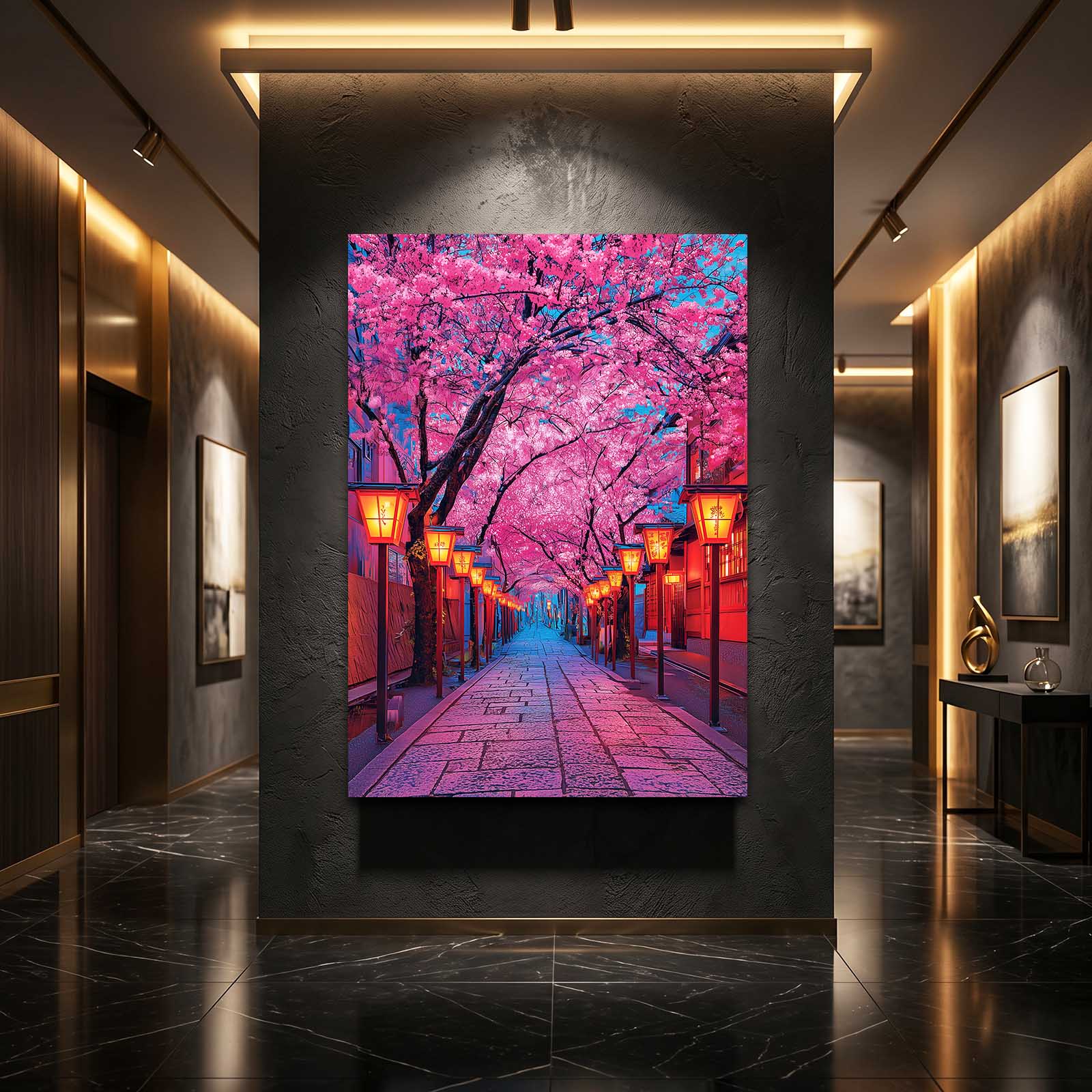 Lantern Alley Cherry Blossom Canvas Art – styled in a furnished interior