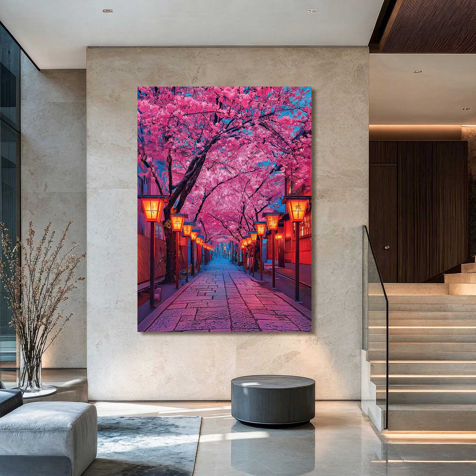 Lantern Alley Cherry Blossom Canvas Art – styled in a furnished interior