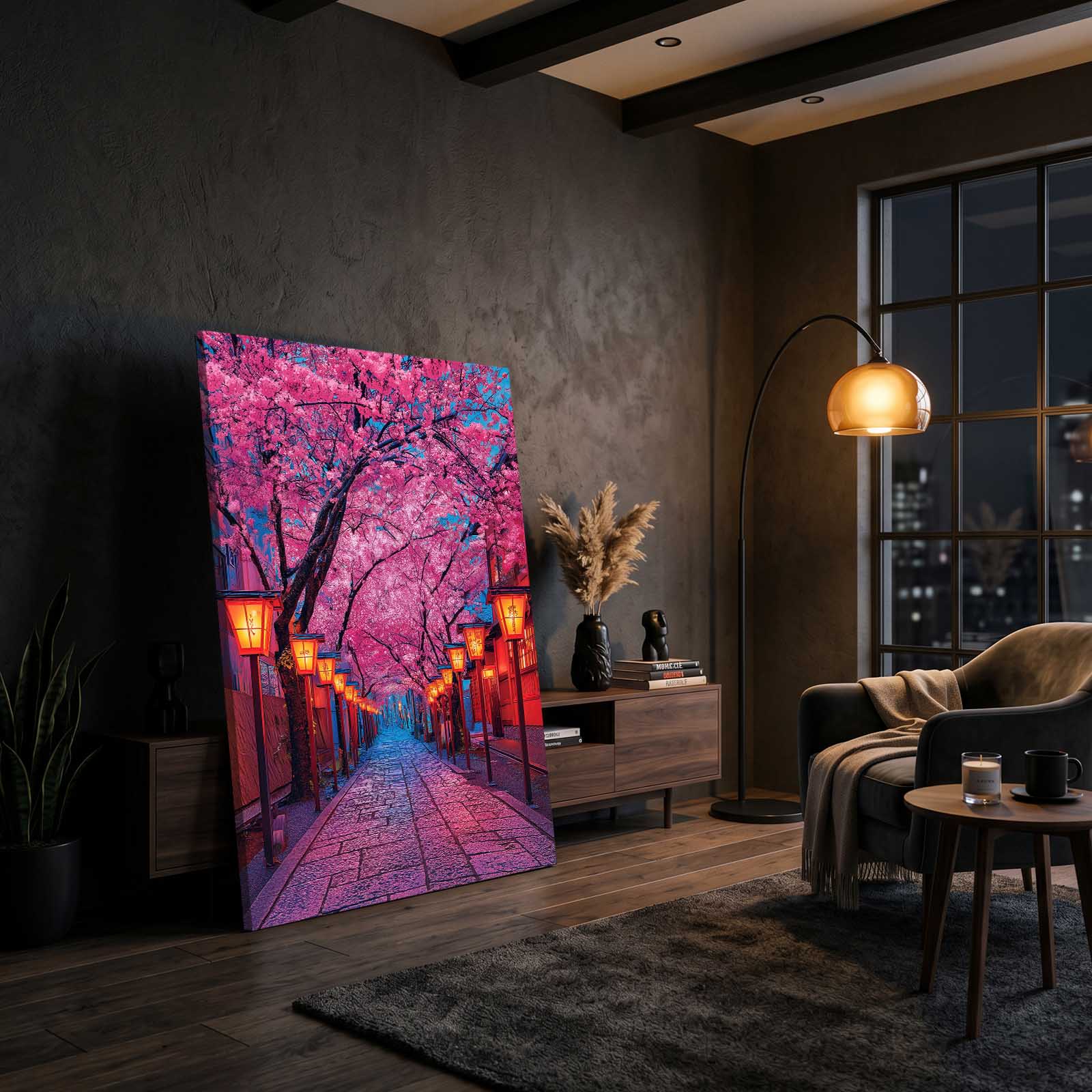 Lantern Alley Cherry Blossom Canvas Art – styled in a furnished interior