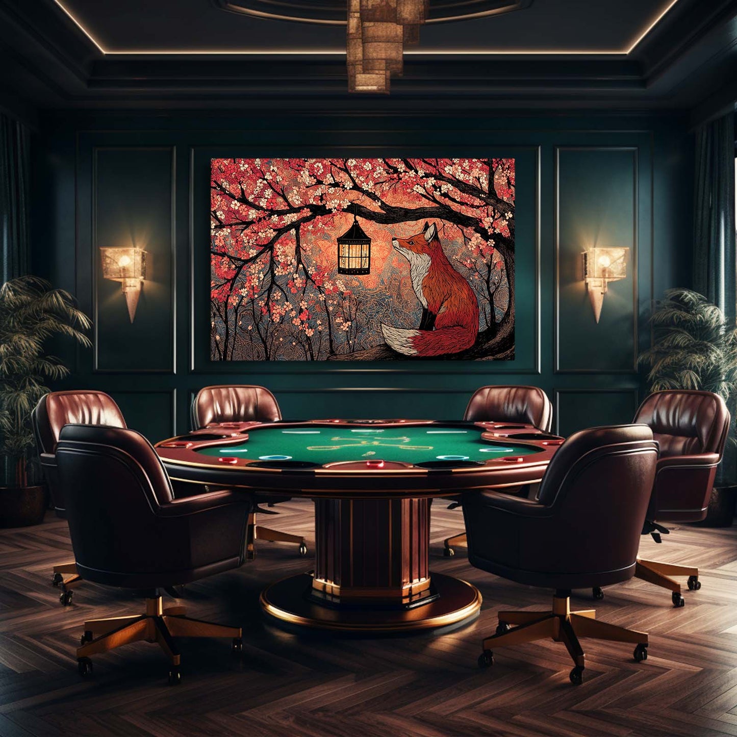 Lantern Fox Cherry Blossom Canvas – styled in a furnished interior