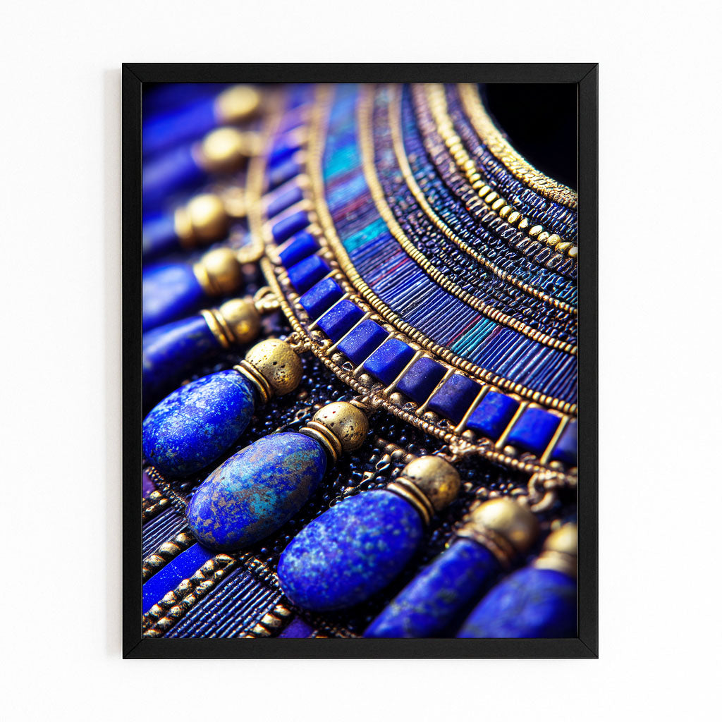 Lapis Jewelry Closeup Egyptian Prints – with Premium Black frame on white background