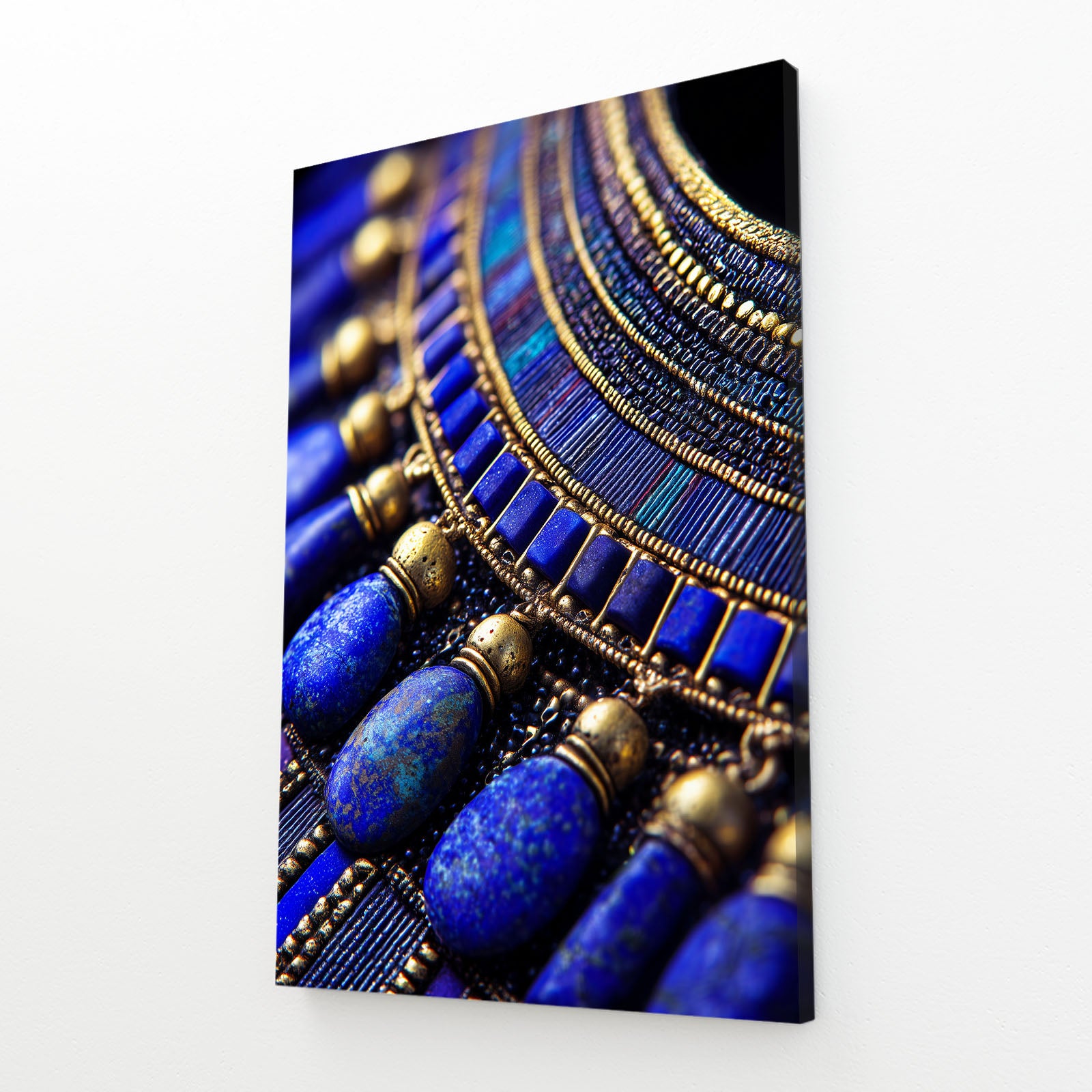 Lapis Jewelry Closeup Egyptian Prints – angled canvas view on white background