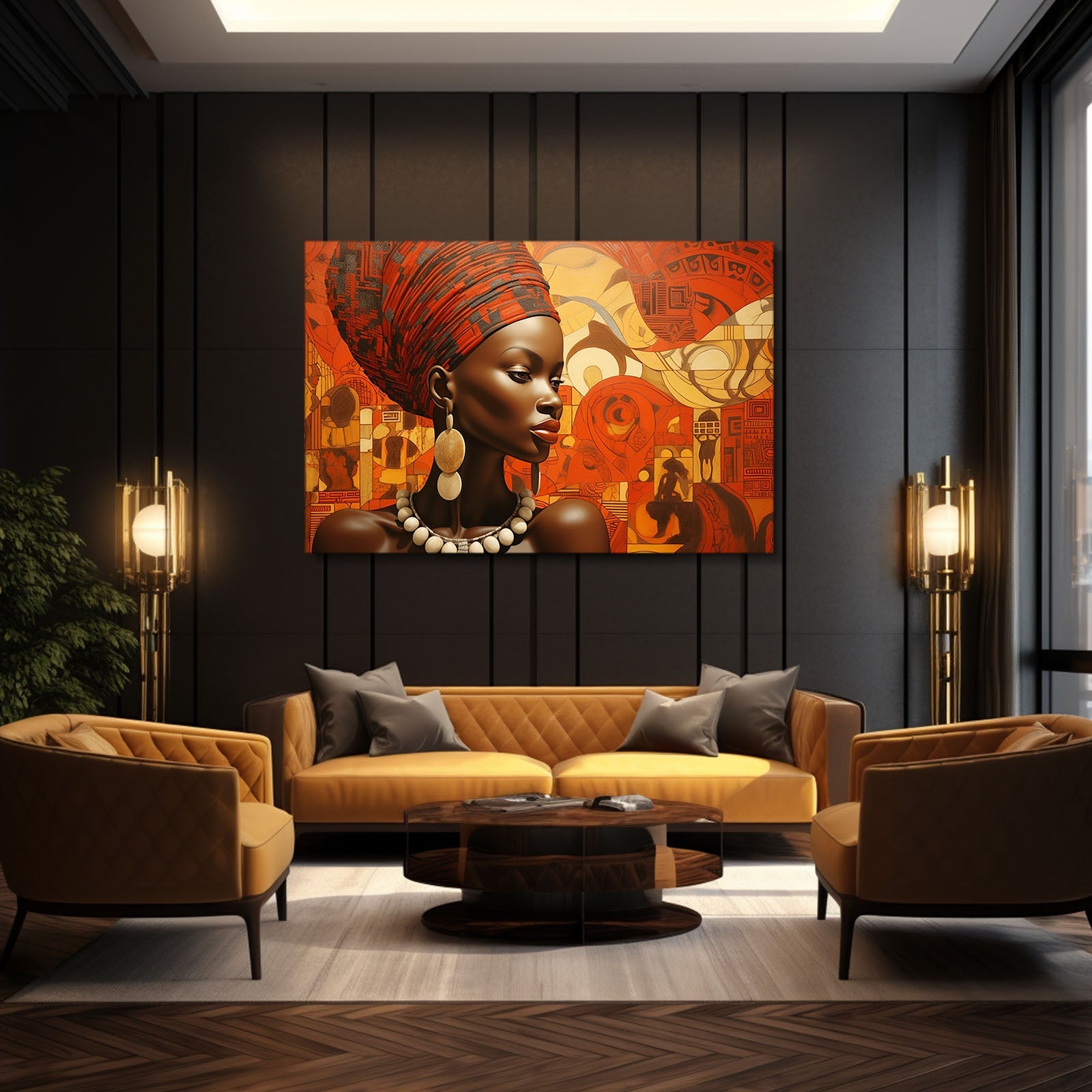 Large African Wall Art — african art canvas print in orange tones, view 4