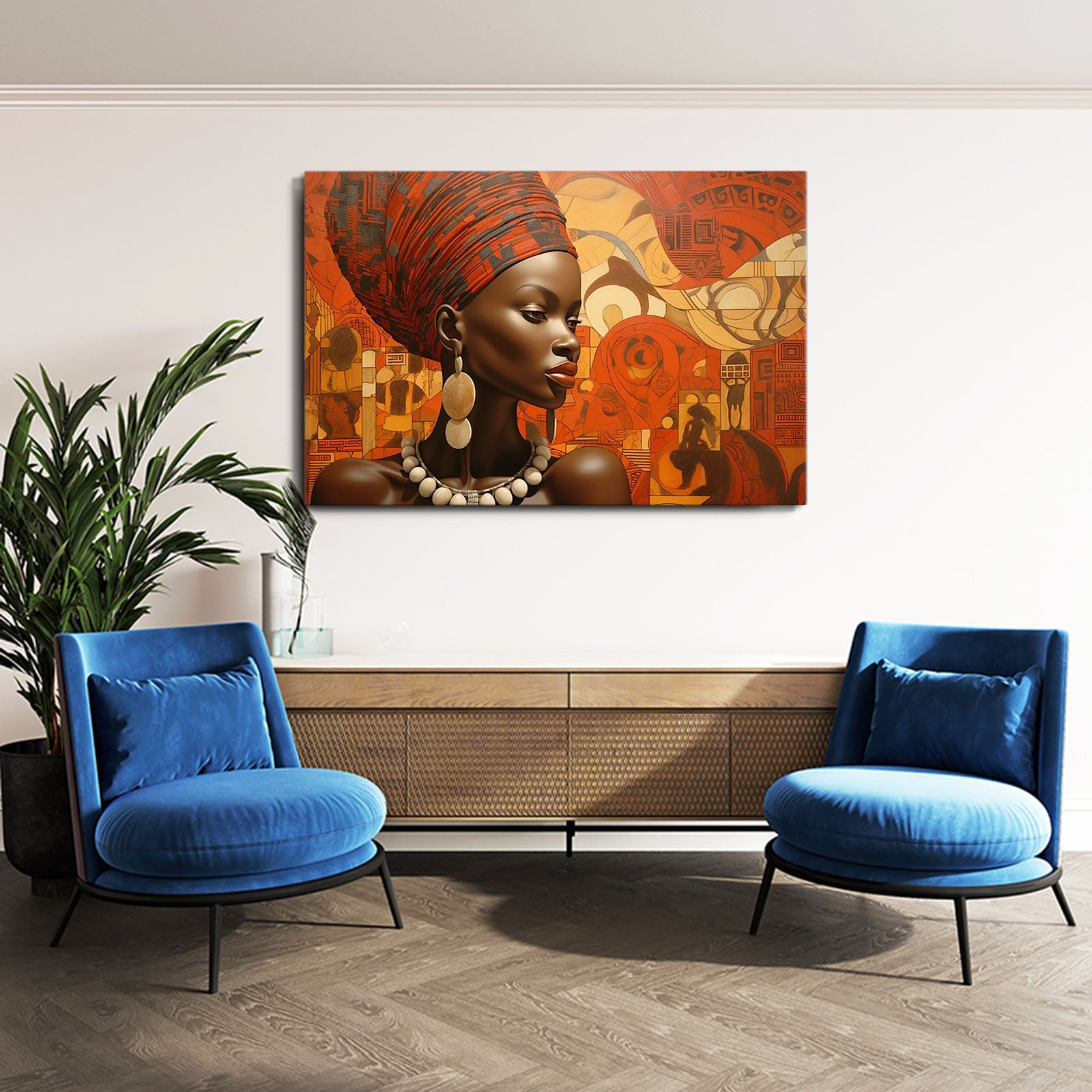 Large African Wall Art — african art canvas print in orange tones, view 5