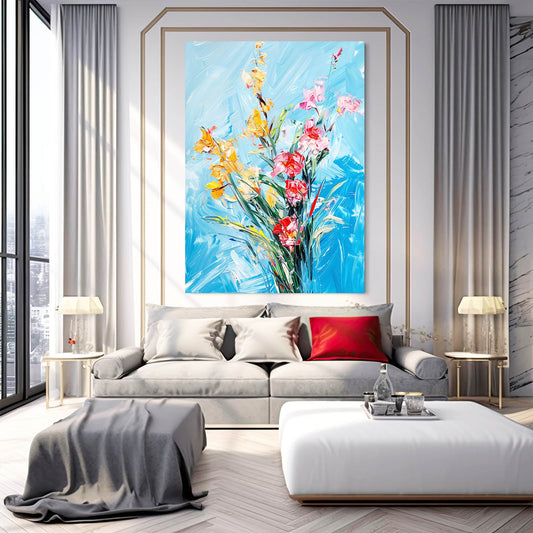 Large Boho Wall Art — abstract canvas print in blue tones, view 3