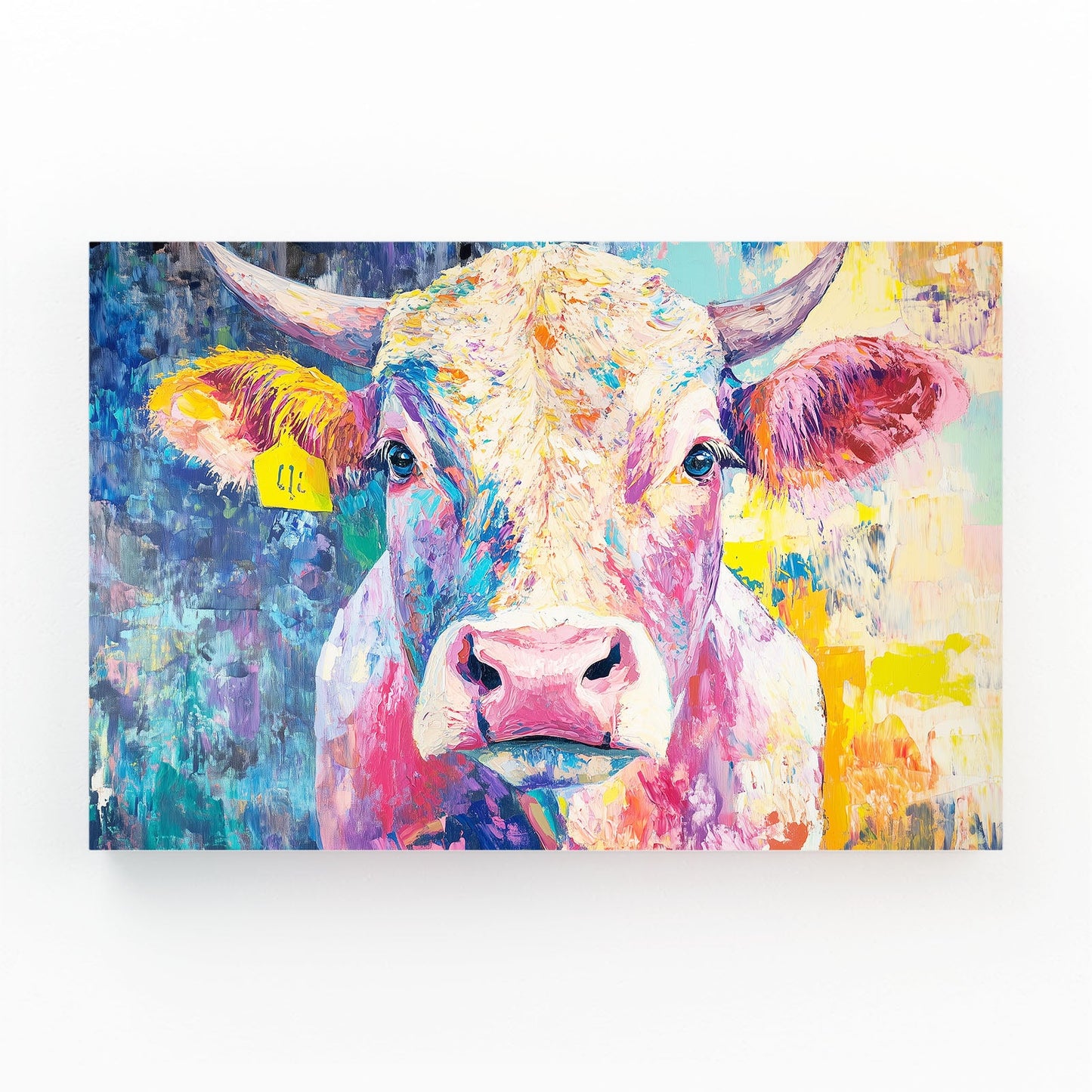 Large Cow Canvas Art – angled canvas view on white background