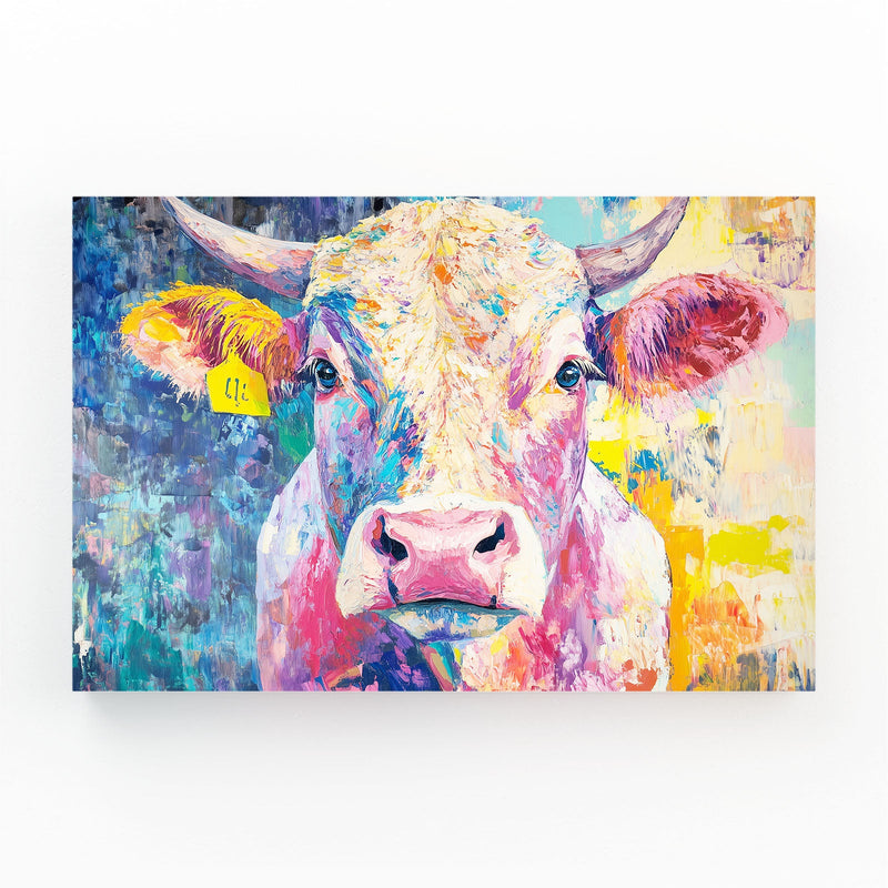 Large Cow Canvas Art – angled canvas view on white background