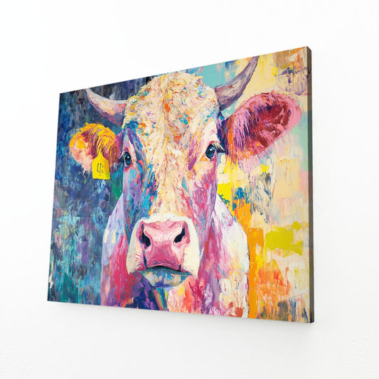Large Cow Canvas Art – angled canvas view on white background