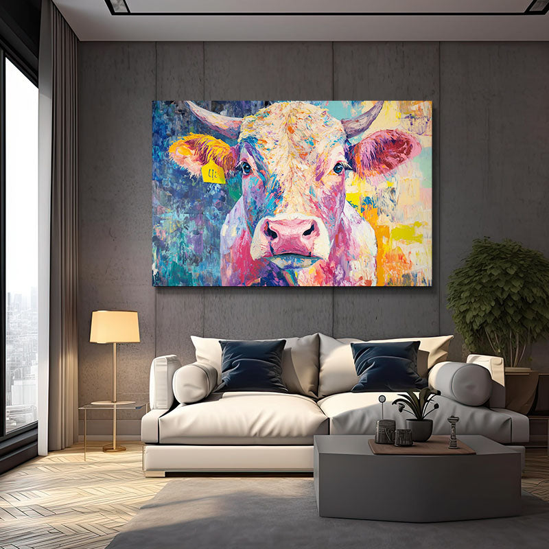 Large Cow Canvas Art – angled canvas view on white background