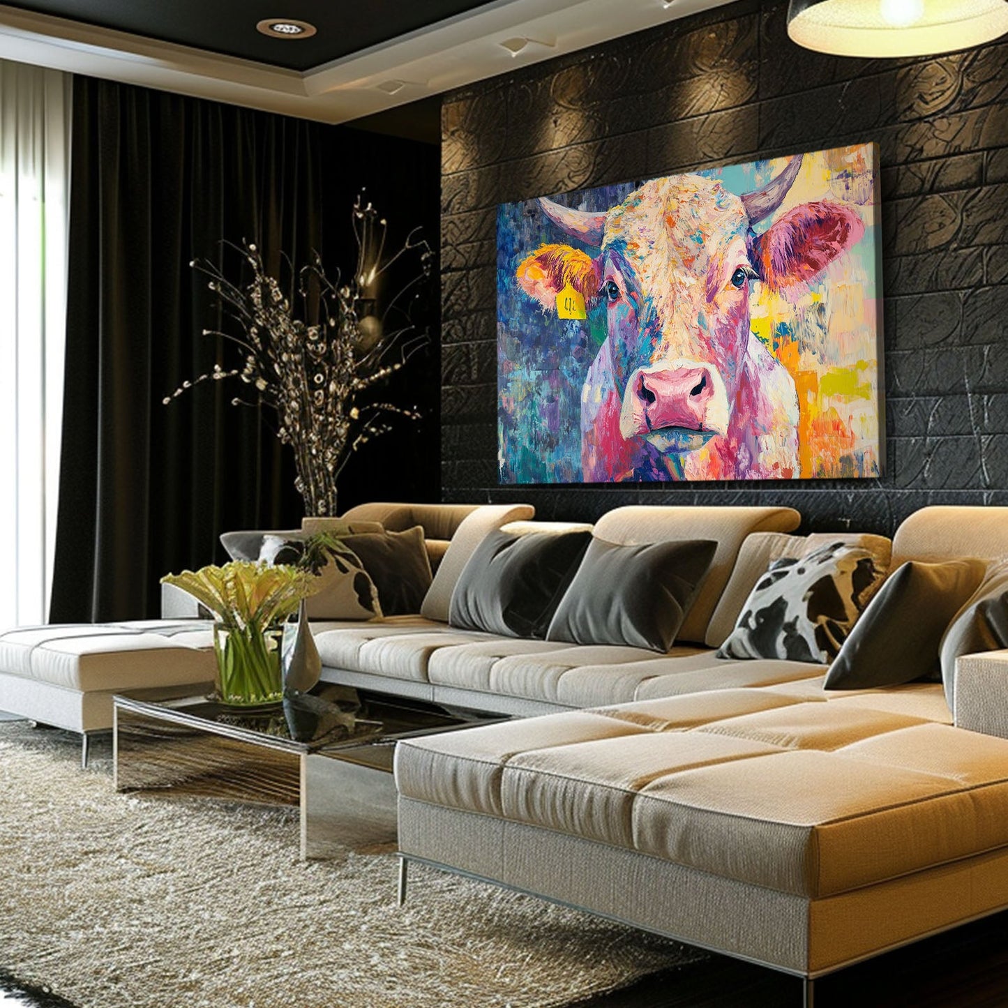 Large Cow Canvas Art – angled canvas view on white background