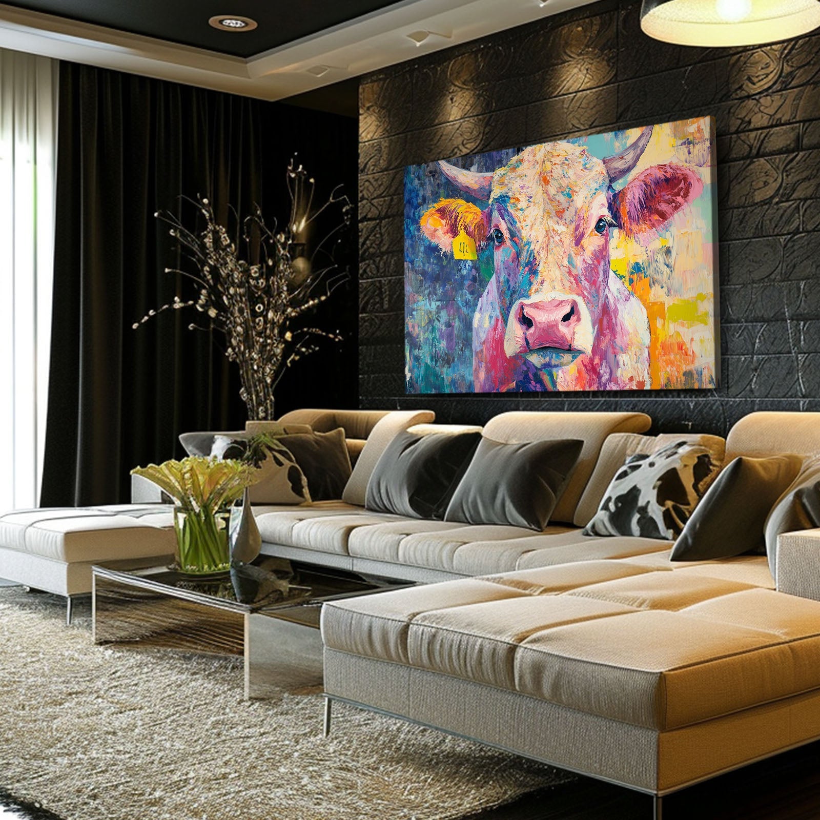 Large Cow Canvas Art – angled canvas view on white background