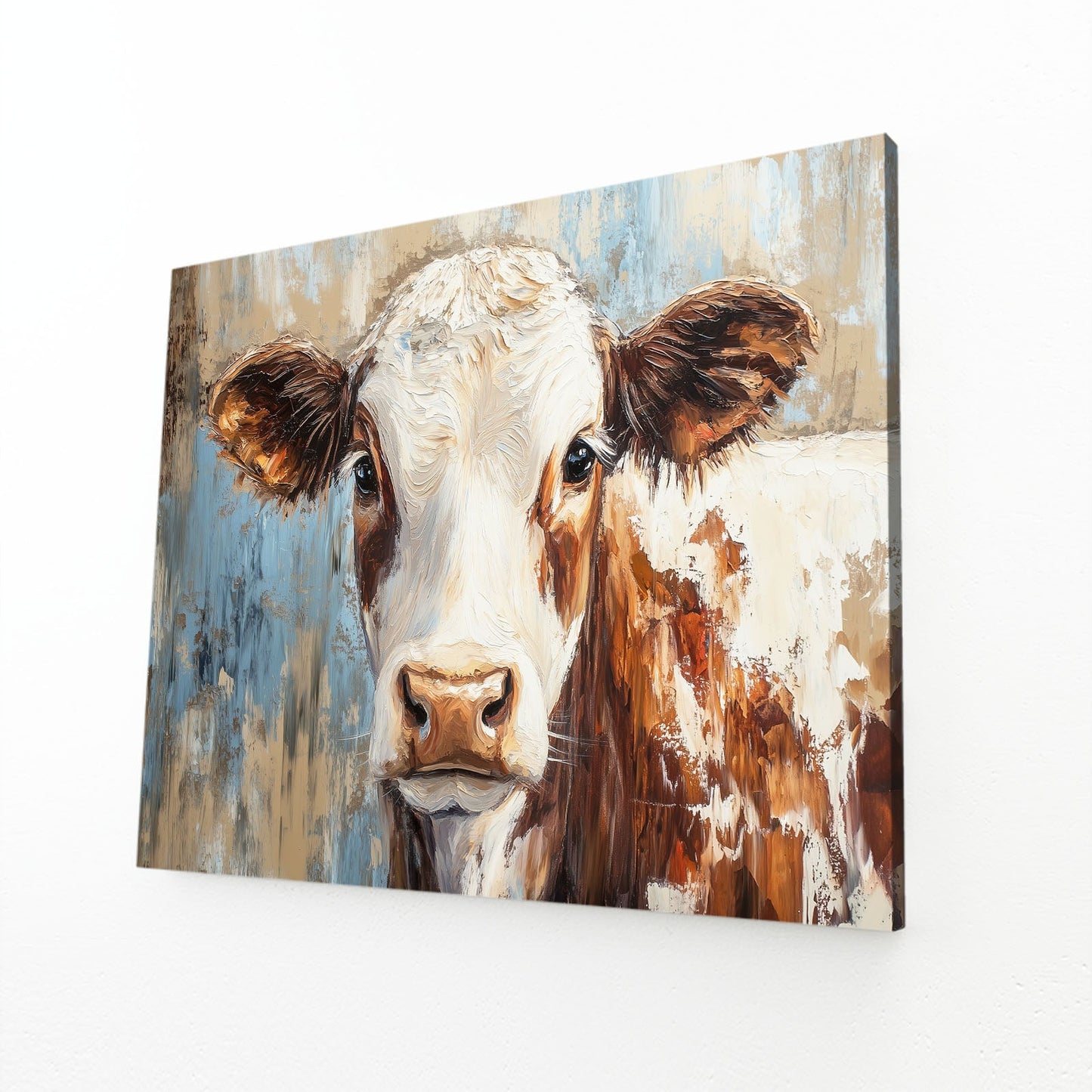 Large Cow Wall Art – angled canvas view on white background