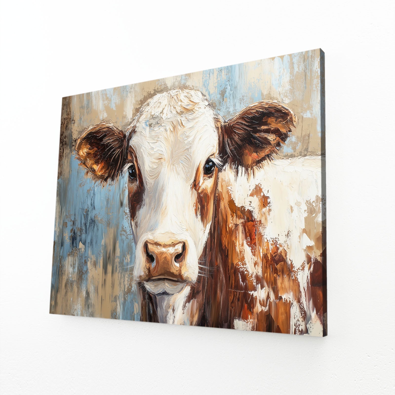 Large Cow Wall Art – angled canvas view on white background