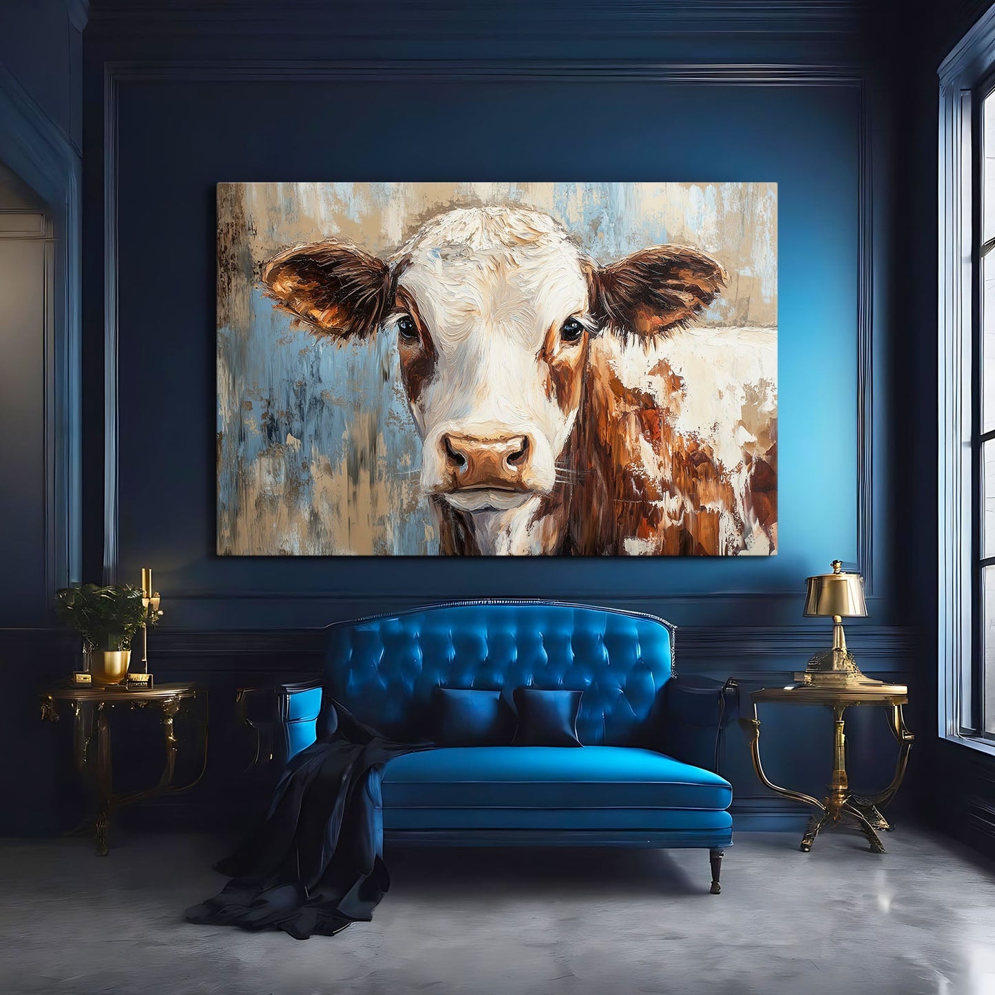 Large Cow Wall Art – angled canvas view on white background