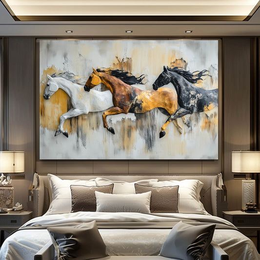 Large Modern Horse Wall Art – angled canvas view on white background