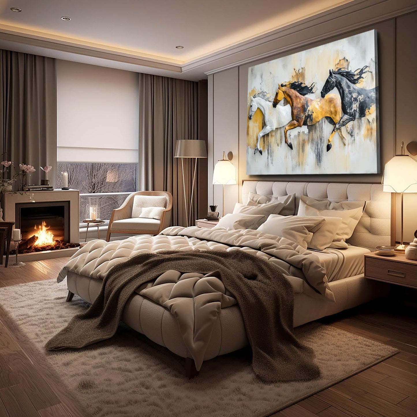Large Modern Horse Wall Art – angled canvas view on white background