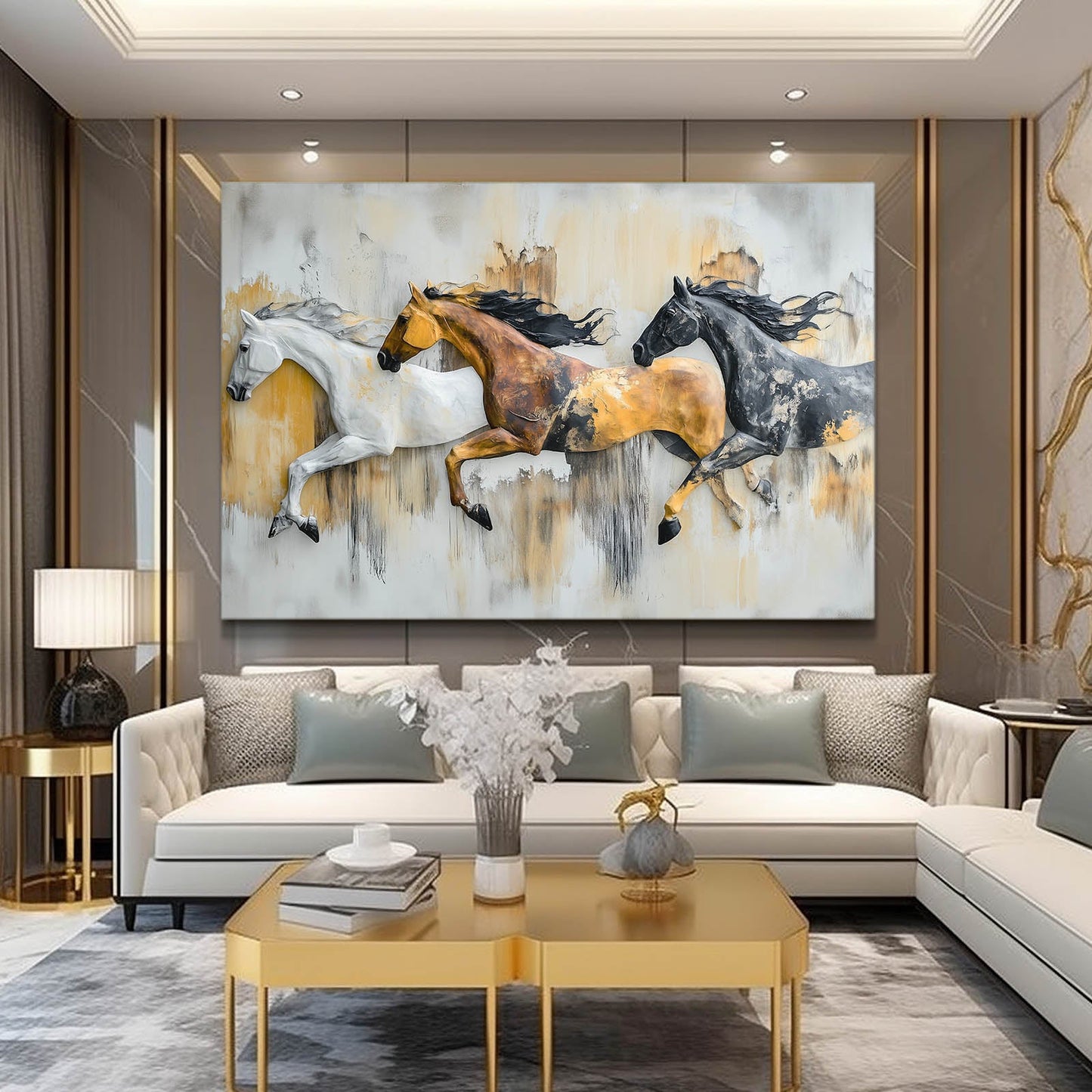 Large Modern Horse Wall Art – angled canvas view on white background