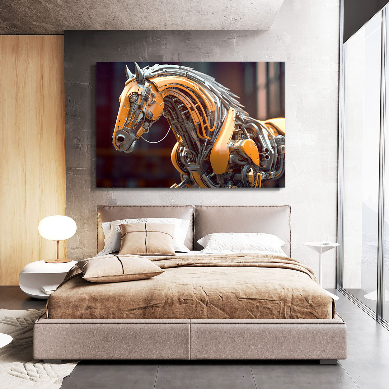 Large Unique Modern Horse Art – angled canvas view on white background
