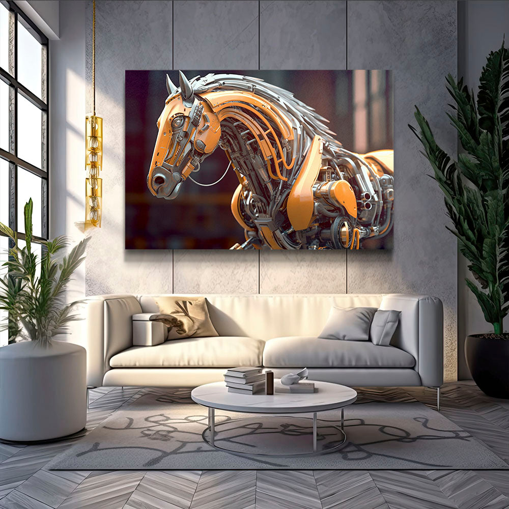 Large Unique Modern Horse Art – angled canvas view on white background
