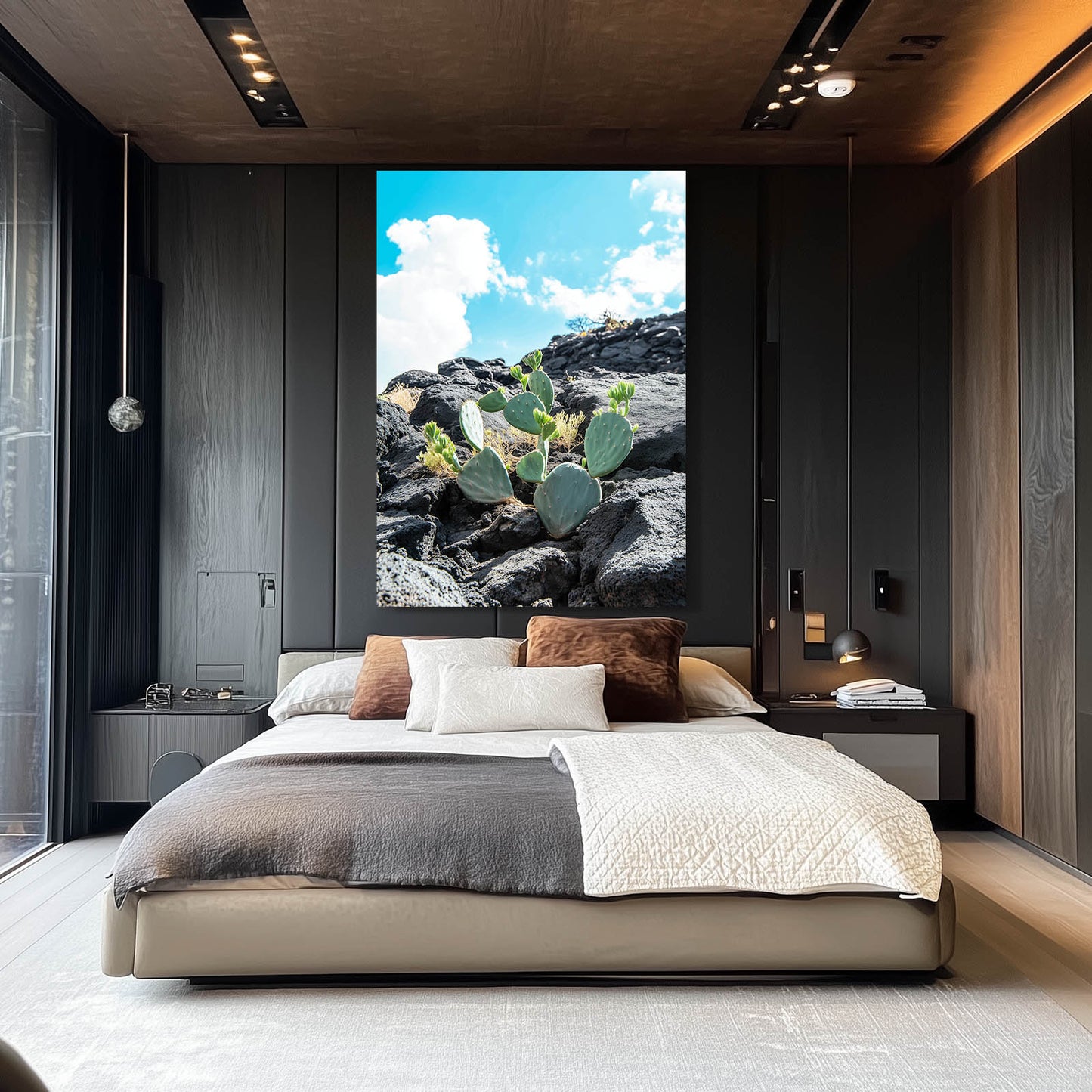 Lava Rock Prickly Cactus Art – styled in a furnished interior