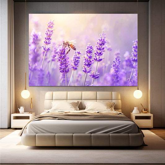 Lavender Field Bee Art — photography canvas print in purple tones, view 3