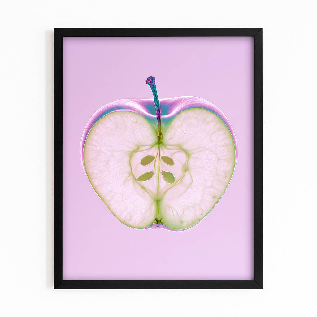 Lavender Half Section Apple Wall Decor – with Premium Black frame on white background