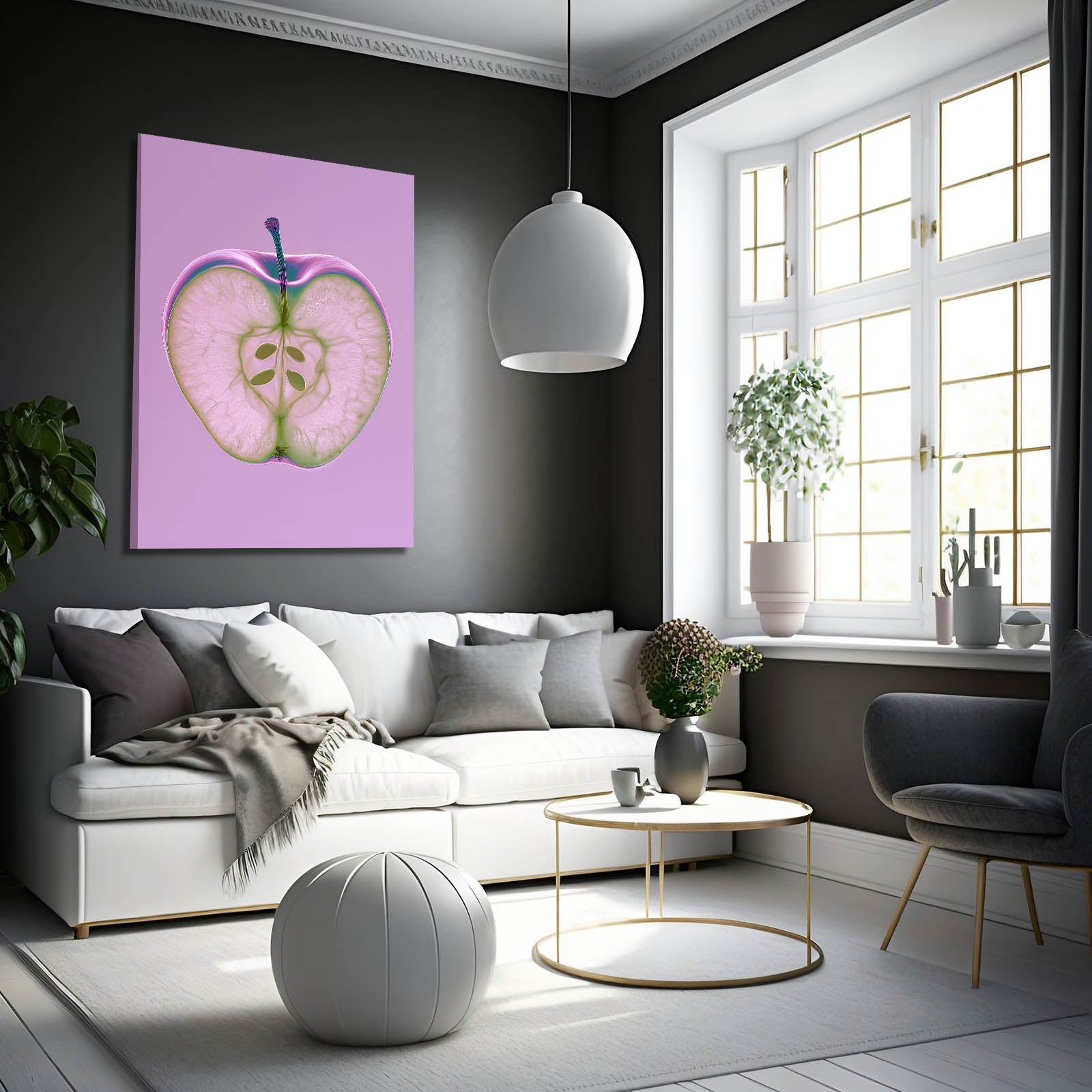 Lavender Half Section Apple Wall Decor – styled in a furnished interior
