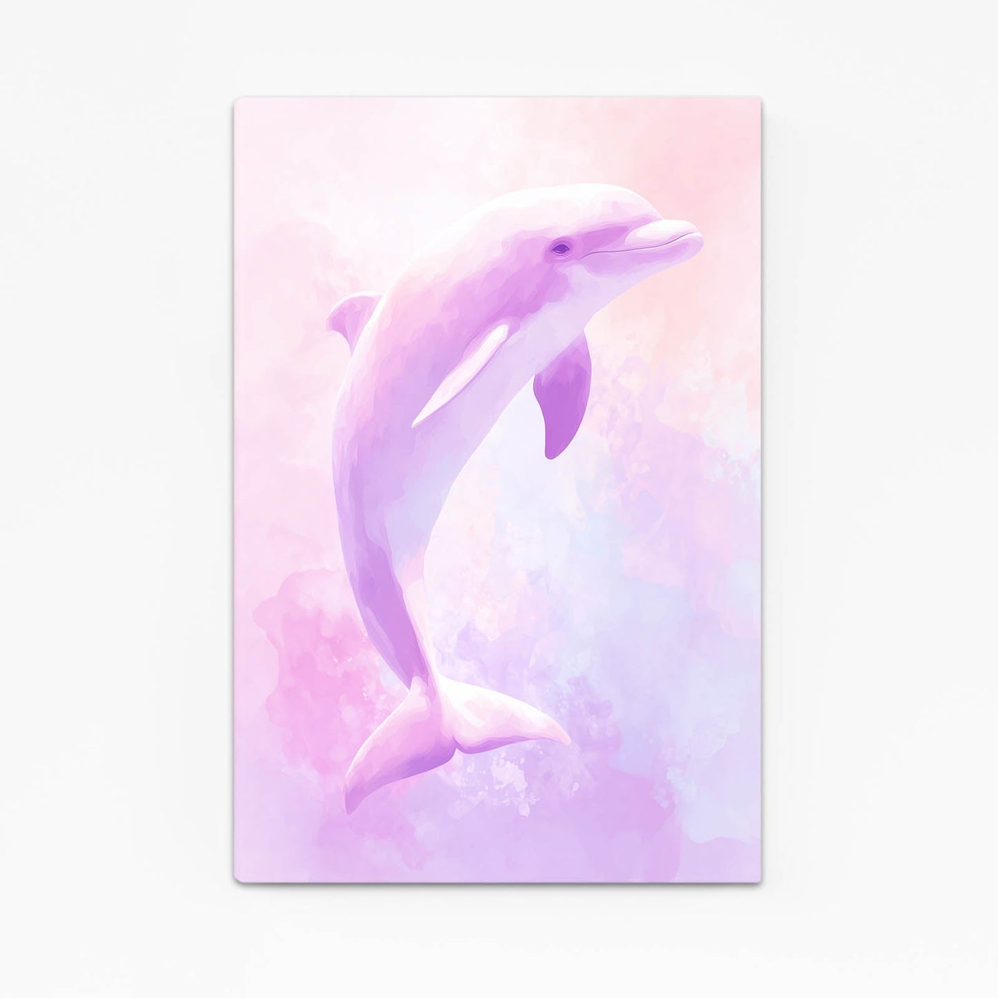 Lavender Sky Dolphin Art – pink-lilac dolphin leaping through a glowing lavender sky