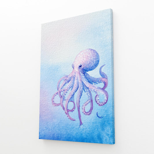 Lavender Watercolor Octopus Canvas – angled canvas view on white background