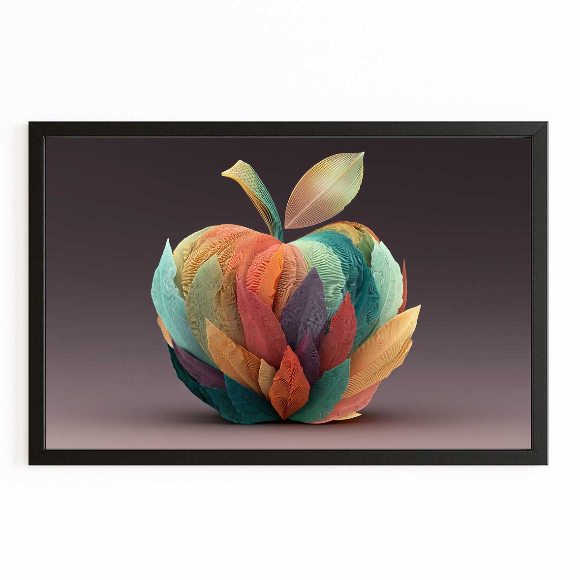 Layered Color Facets Apple Canvas – with Premium Black frame on white background
