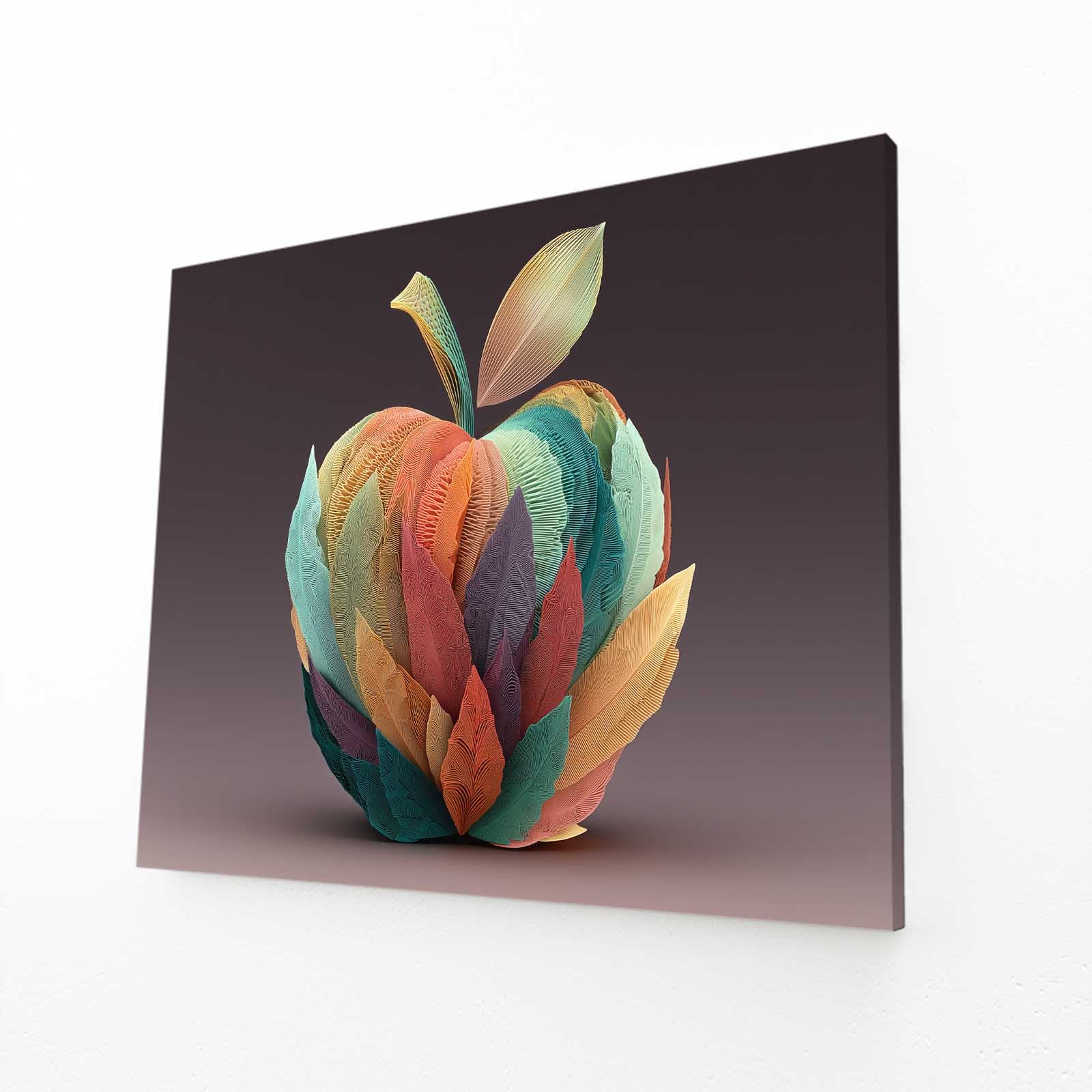 Layered Color Facets Apple Canvas – angled canvas view on white background