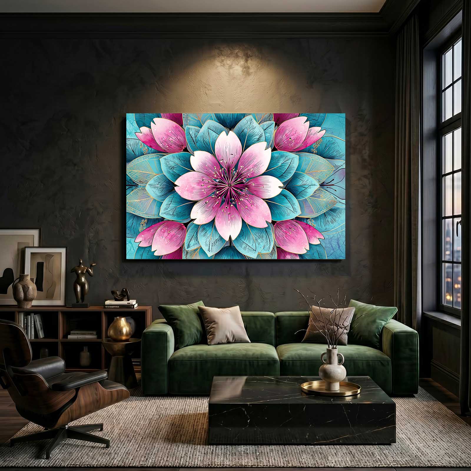 Layered Petal Mandala Cherry Blossom Wall Decor – styled in a furnished interior