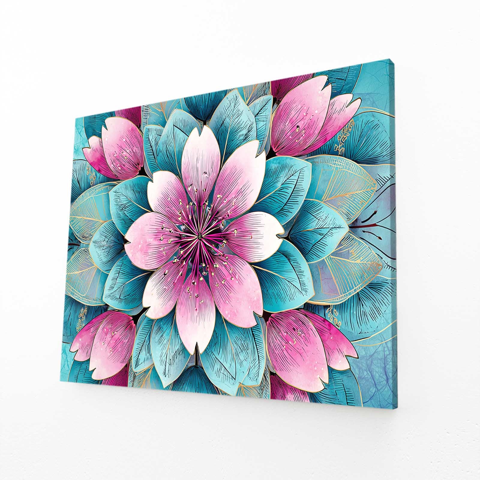 Layered Petal Mandala Cherry Blossom Wall Decor – angled canvas view on white background