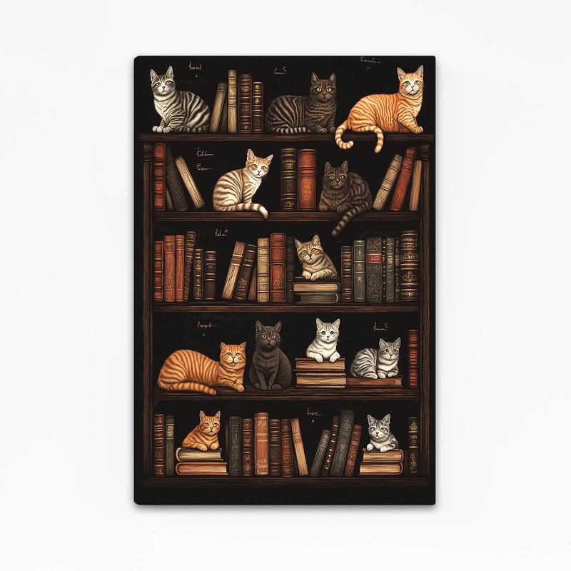 Library Shelf Cats Wall Decor — contemporary canvas print, canvas print on white background