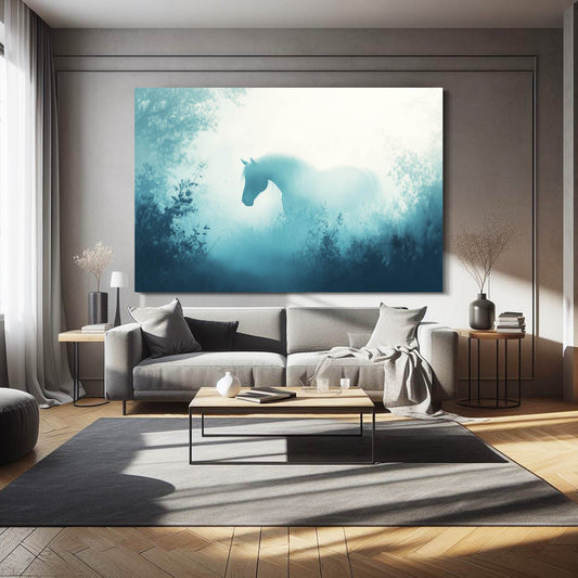 Light Blue Horse Wall Art – angled canvas view on white background