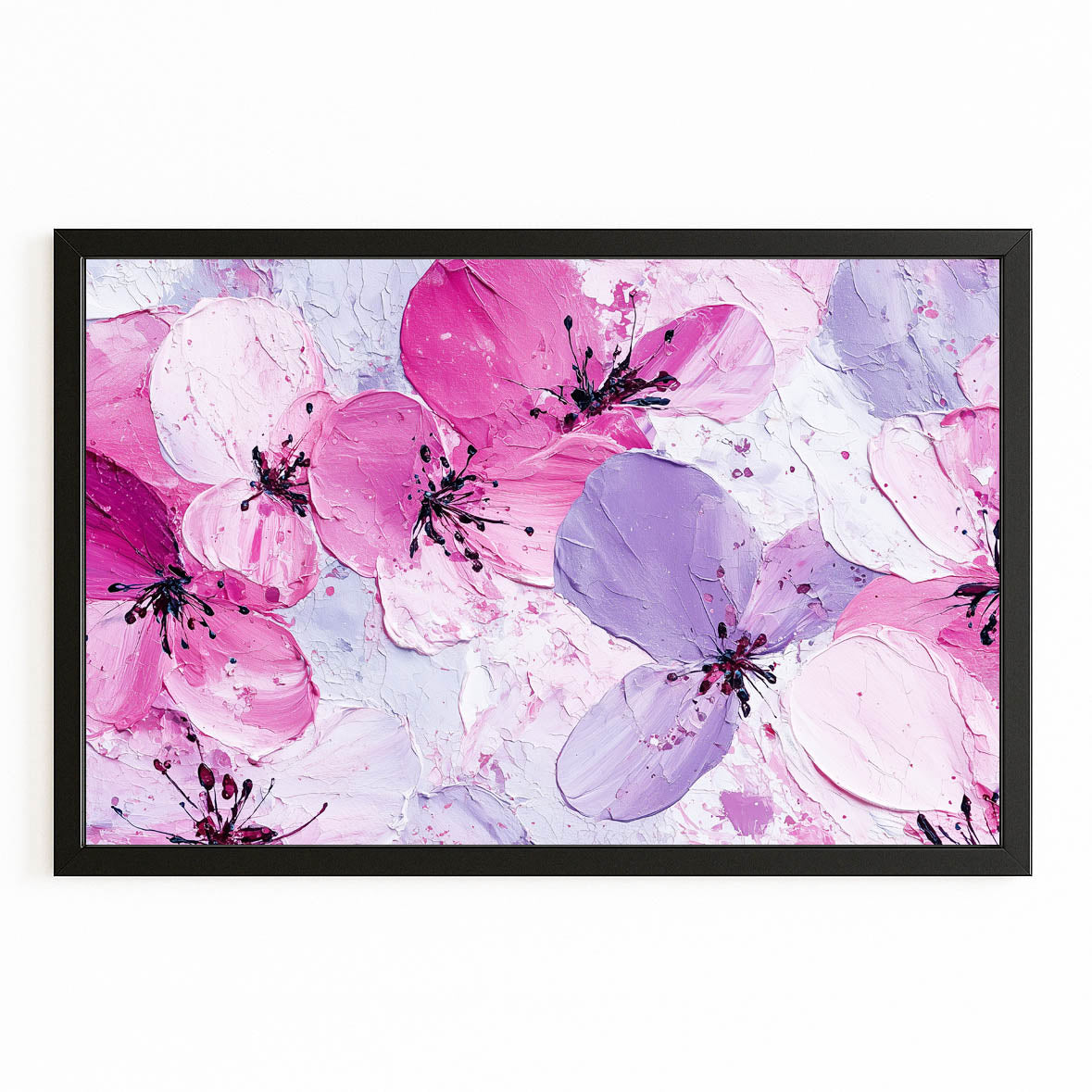 Lilac Petal Wash Cherry Blossom Art – with Premium Black frame on white background