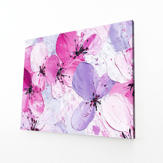 Lilac Petal Wash Cherry Blossom Art – angled canvas view on white background